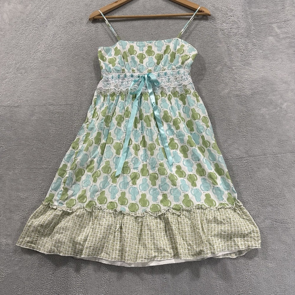 City Triangles Fit Flare Dress Women 5 White Green  Picnic Pear Coquette Artsy